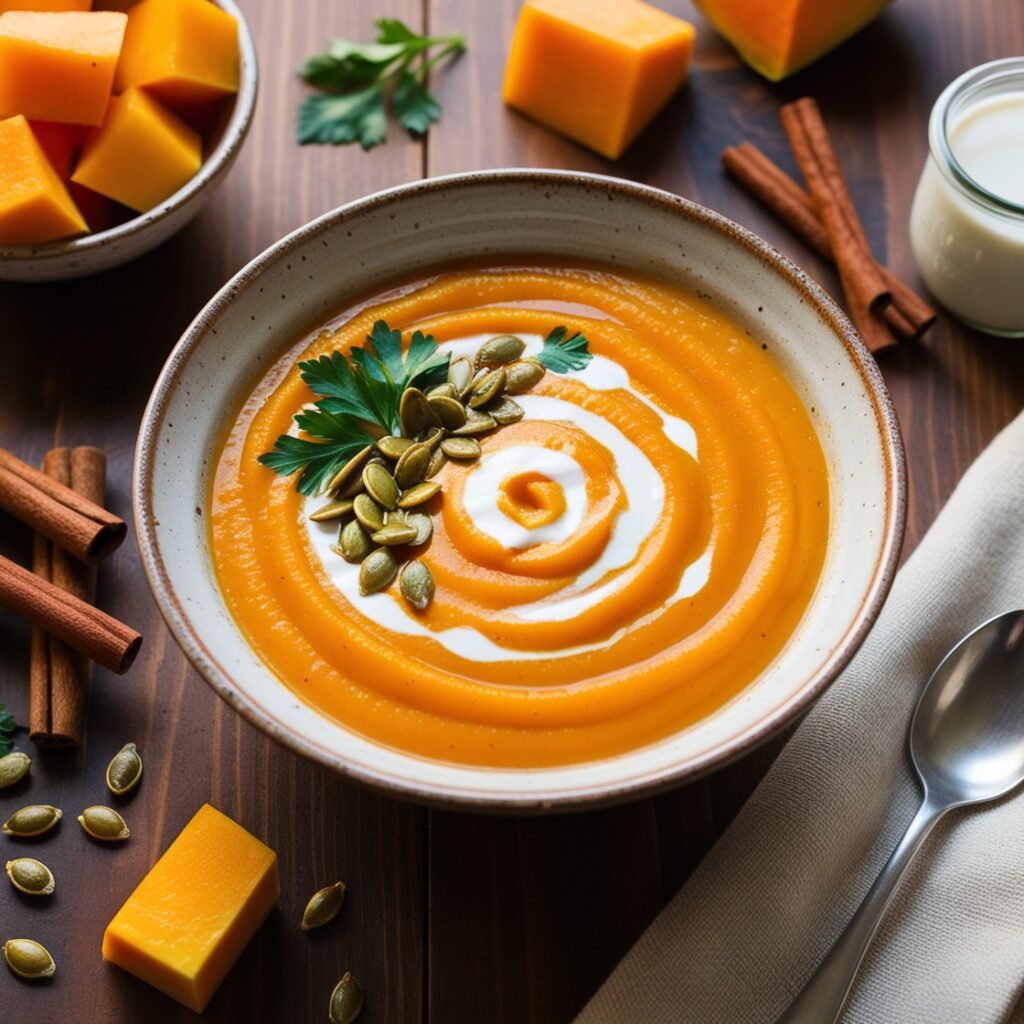 bowl of creamy butternut squash soup